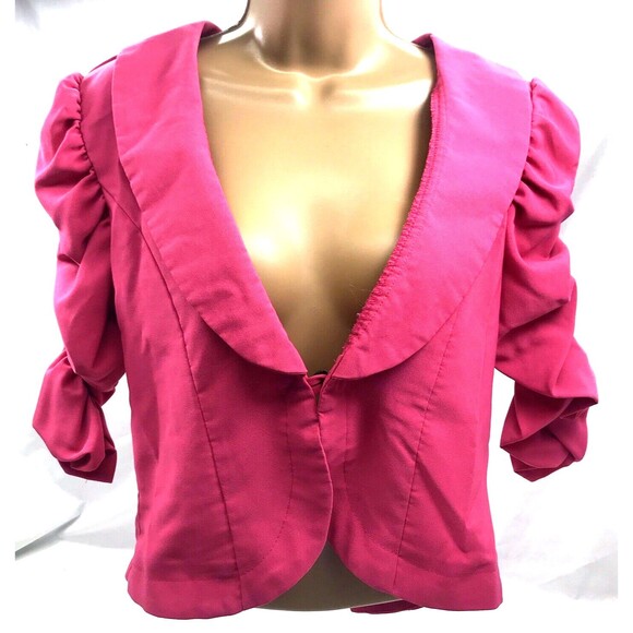 Dots Vintage Open Blazer Jacket M Pink Ruched Gathered Sleeve Clueless 80s Y2K